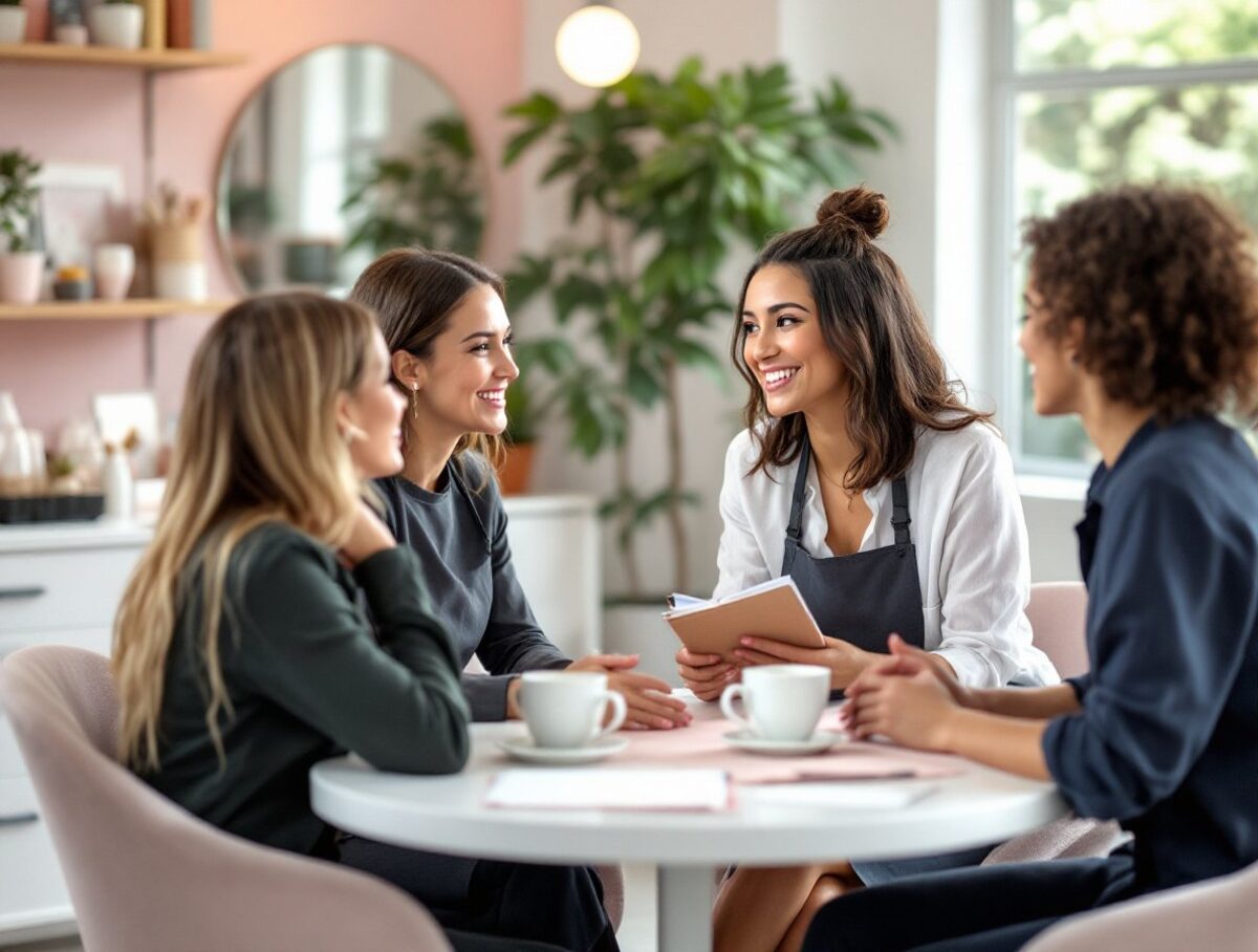 Quatre femmes en réunion autour d'une table