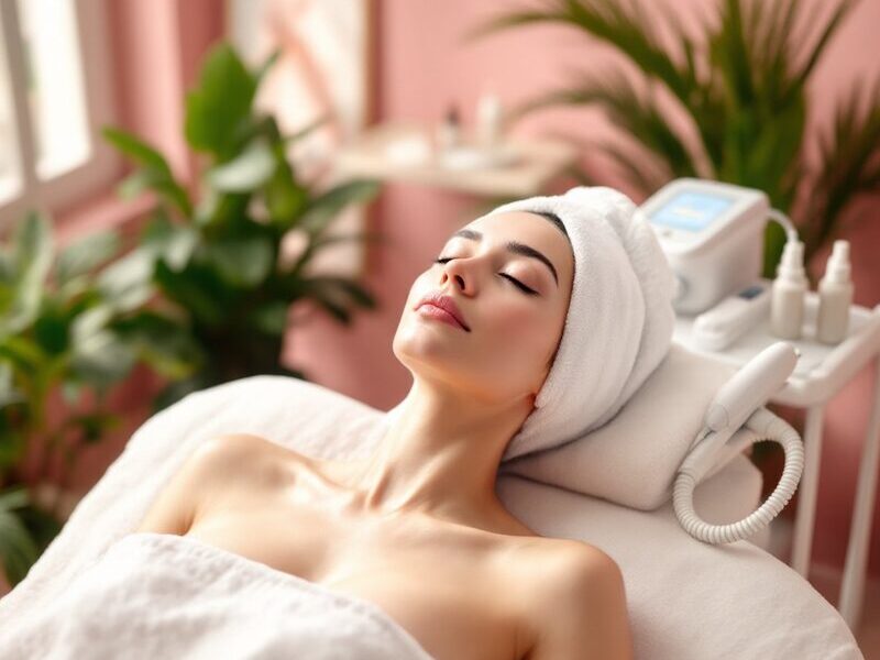 Cliente allongée pendant un soin hydrafacial